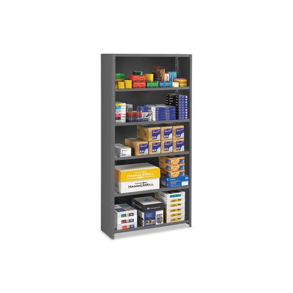 , Closed Commercial Steel Shelving, Six-Shelf, 36w X 12d X 75h, Medium Gray